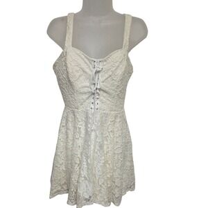 90s Bridal B. Darlin Lace Corset Dress White Mini Fit Flare Sleeveless  Party